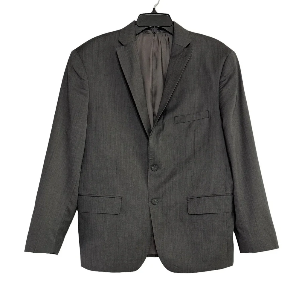 DKNY Men's Dark Charcoal 2 Button Suit Blazer Jacket Sport Coat Wool Reda Size ?